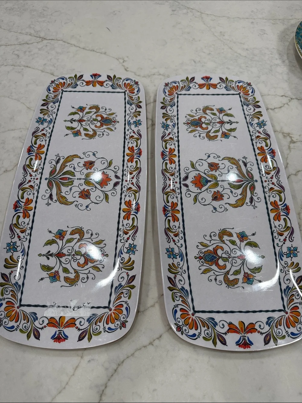 Pier 1 Melamine hand painted 2 serving platters